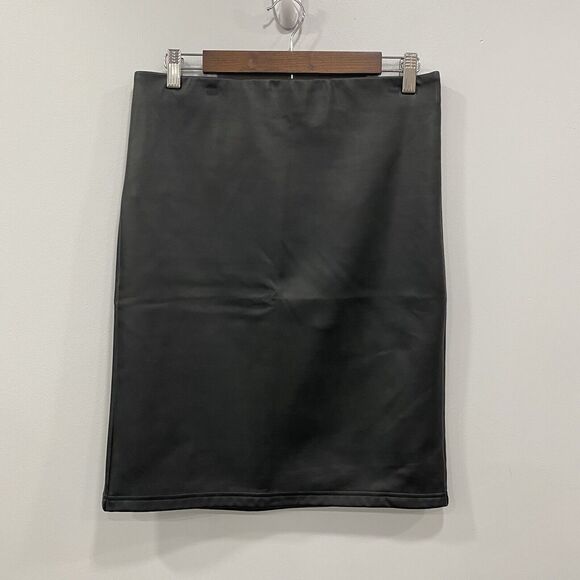 LOFT NWT M Black Vegan Leather Pull On Mini Pencil Skirt Gothic Office Siren - Picture 1 of 13